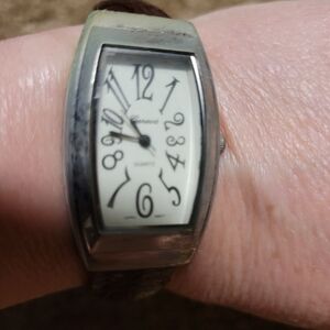 Women's Brown Leather band cuff Geneva watch